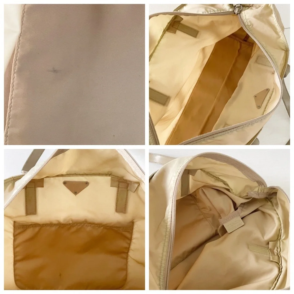 Prada tan Tessuto nylon and leather triangle logo shoulder tote bag